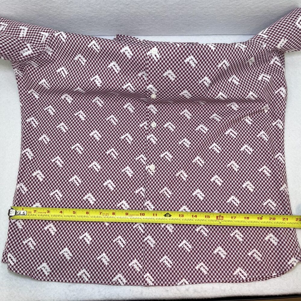 Perry Ellis SLIM FIT short sleeve button down shirt cotton maroon white mens L - Picture 10 of 12